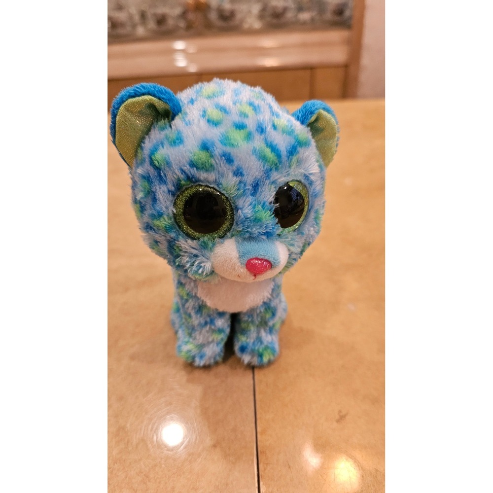 Ty Beanie Boos Leona Leopard Cheetah Plush Toy Sparkly Big‎ Eyes Stuffed Animal